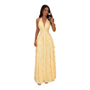 Vestido Amarillo Halter Con Volantes En Cascada