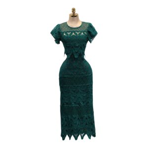 Vestido Midi Verde Esmeralda De Encaje Con Manga Corta