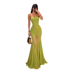 Vestido Verde Lima Ajustado Con Falda De Tul Transparente