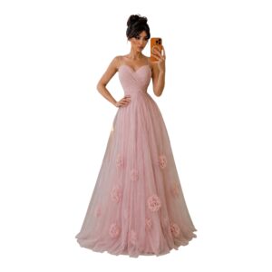 Vestido Rosa Palo De Tul Con Flores En Relieve