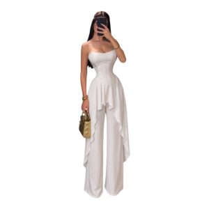 Conjunto Blanco Strapless Con Corset Y Pierna Amplia