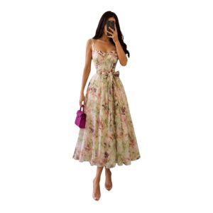 Vestido Midi Floral Con Lazo En La Cintura