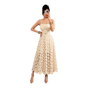 Vestido Marfil Calado Con Tirantes Y Cinturón