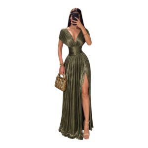Vestido Verde Olivo Con Abertura Frontal