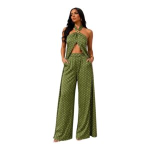 Palazzo Verde De Lunares Con Halter Y Pantalón