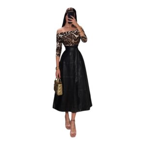Vestido Animal Print Con Falda Midi De Piel Sintética