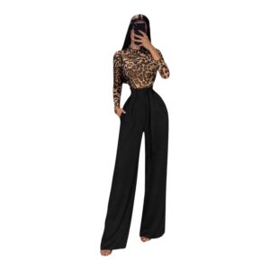Palazzo Negro Con Body Animal Print Y Cinturón