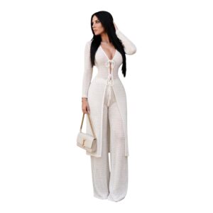 Conjunto Blanco Tejido Con Cardigan Y Pantalón