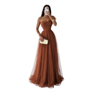 Vestido Terracota De Tul Con Corset Y Hombro Asimétrico
