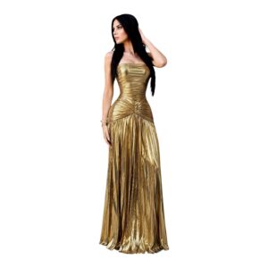 Vestido Dorado Strapless Metalizado Con Fruncido