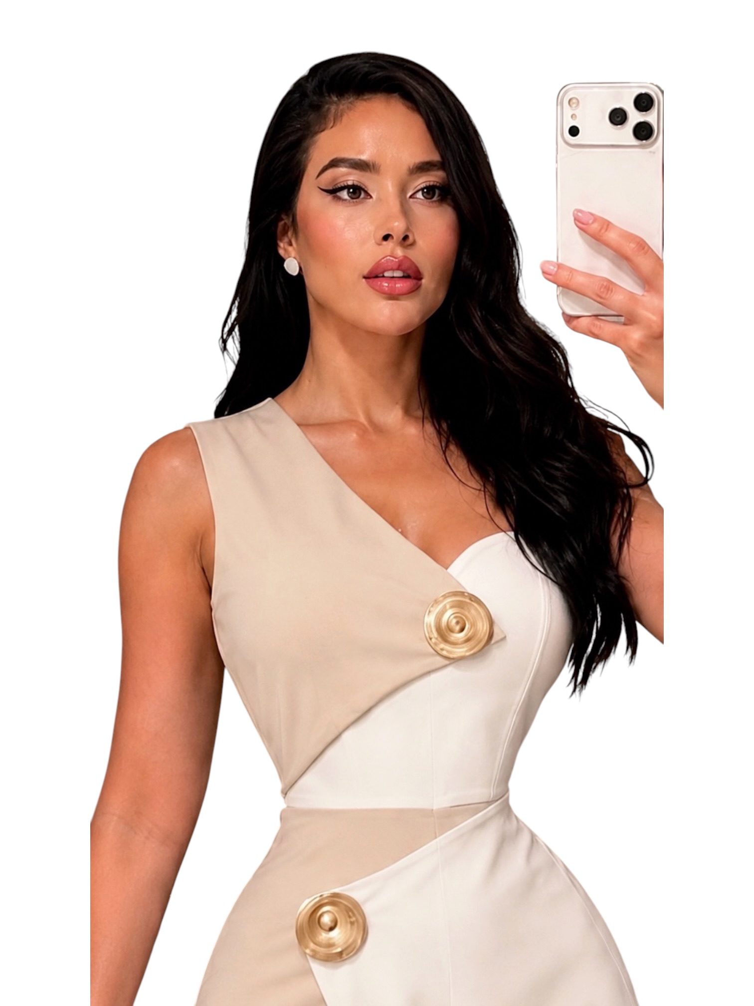 Palazzo Beige Y Marfil Asimétrico Con Detalles Dorados - Image 3