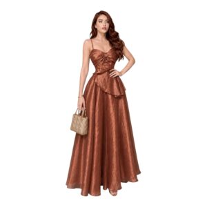 Vestido Cobre Con Moño Frontal Y Falda Amplia