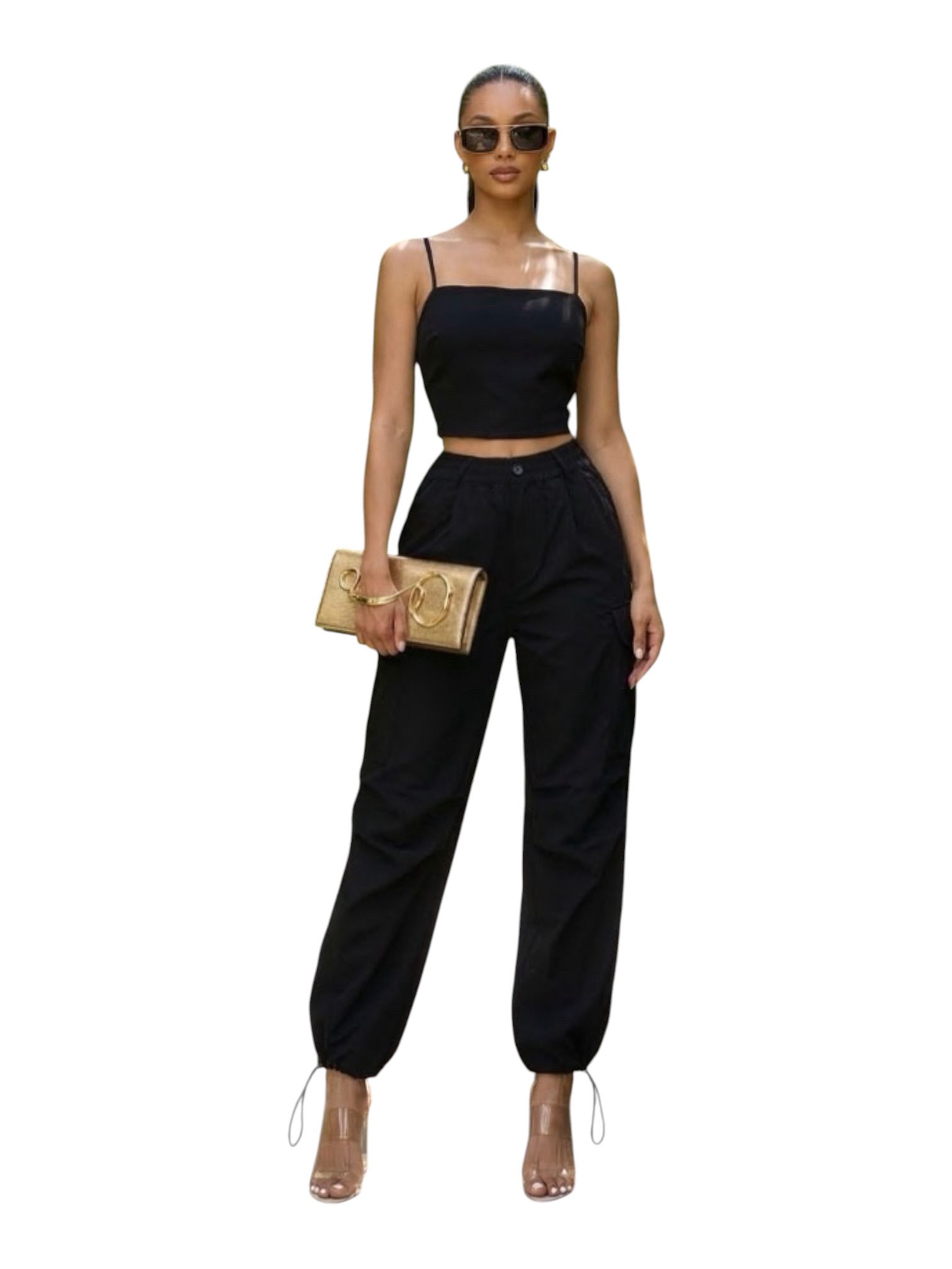 Conjunto Negro De Top Con Tirantes Y Pantalón Jogger - Image 2