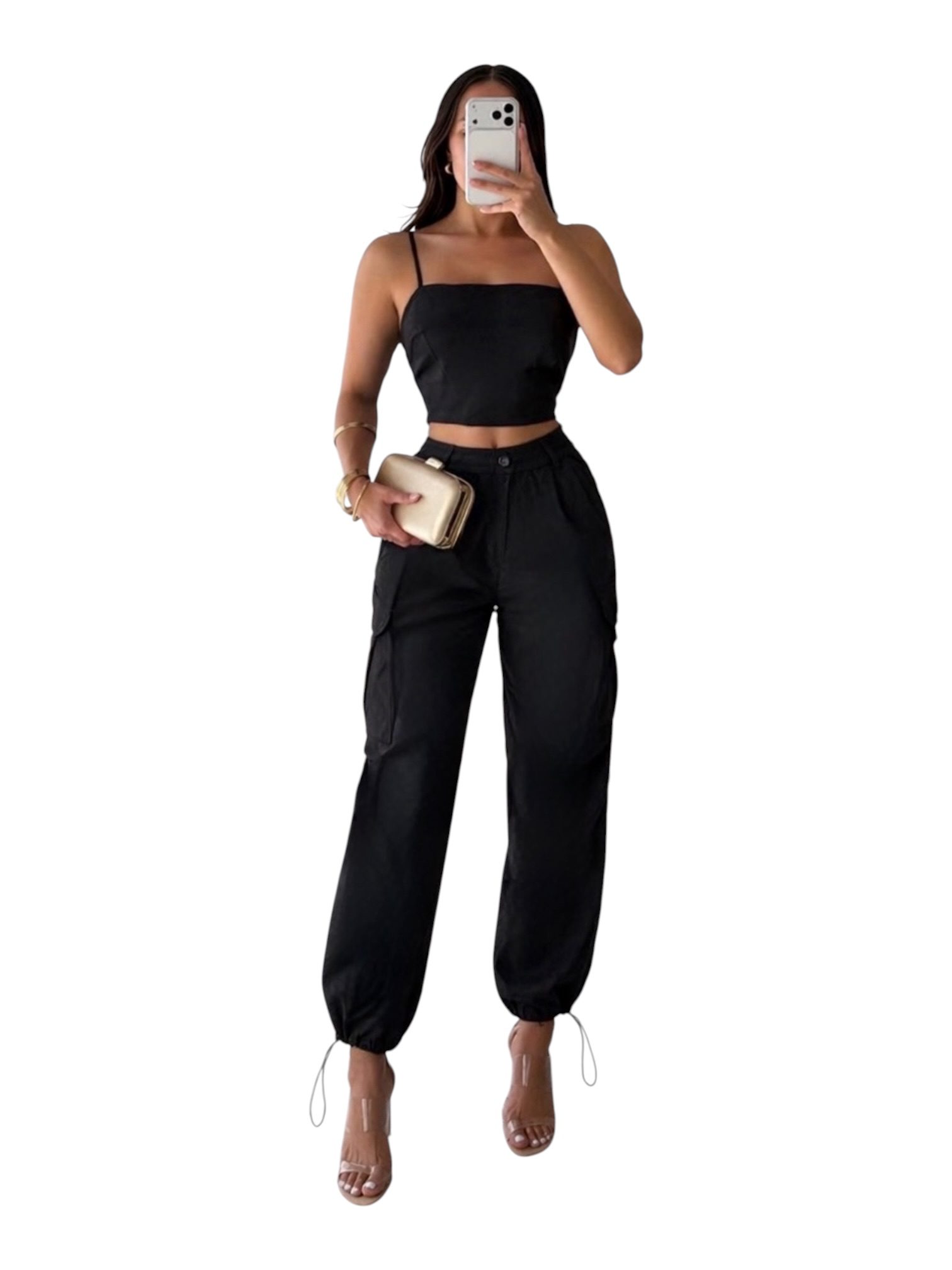 Conjunto Negro De Top Con Tirantes Y Pantalón Jogger - Image 3