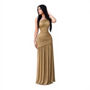 Vestido Dorado Asimétrico Con Detalle De Perlas