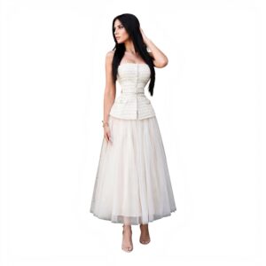 Conjunto Blanco De Top Tipo Corset Y Falda Larga De Tul