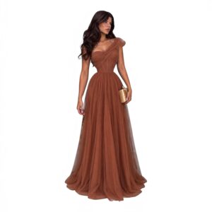Vestido Terracota De Tul Con Corset Y Escote Asimétrico