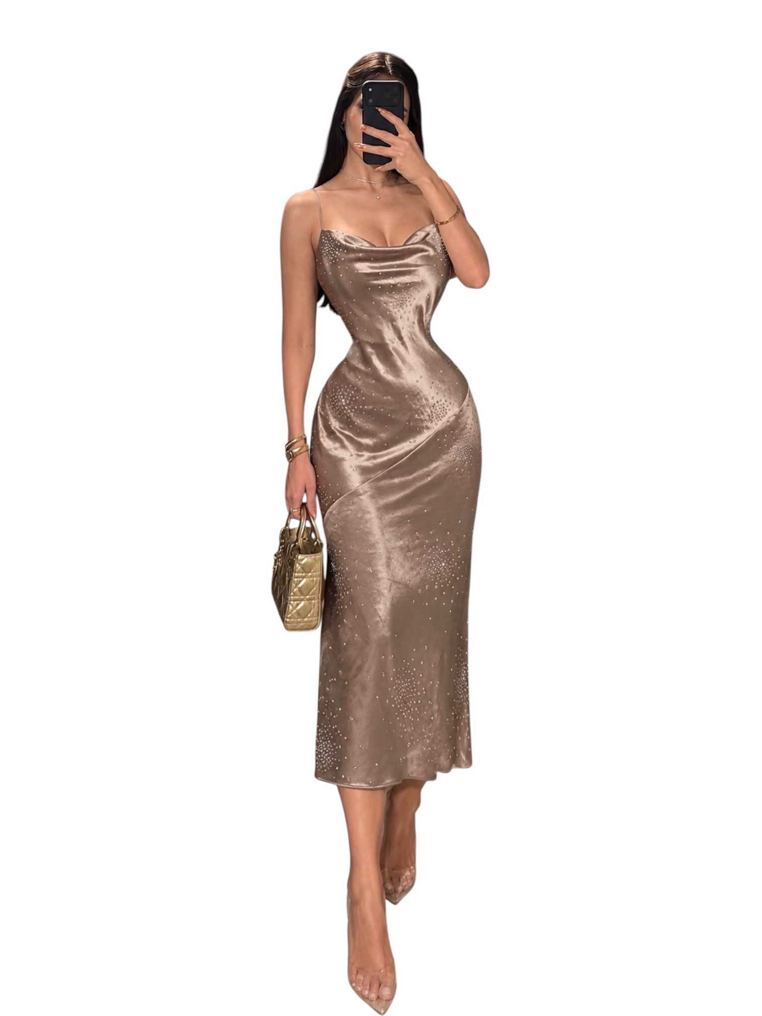 Vestido Satinado Silver Con Pedrería - Image 2