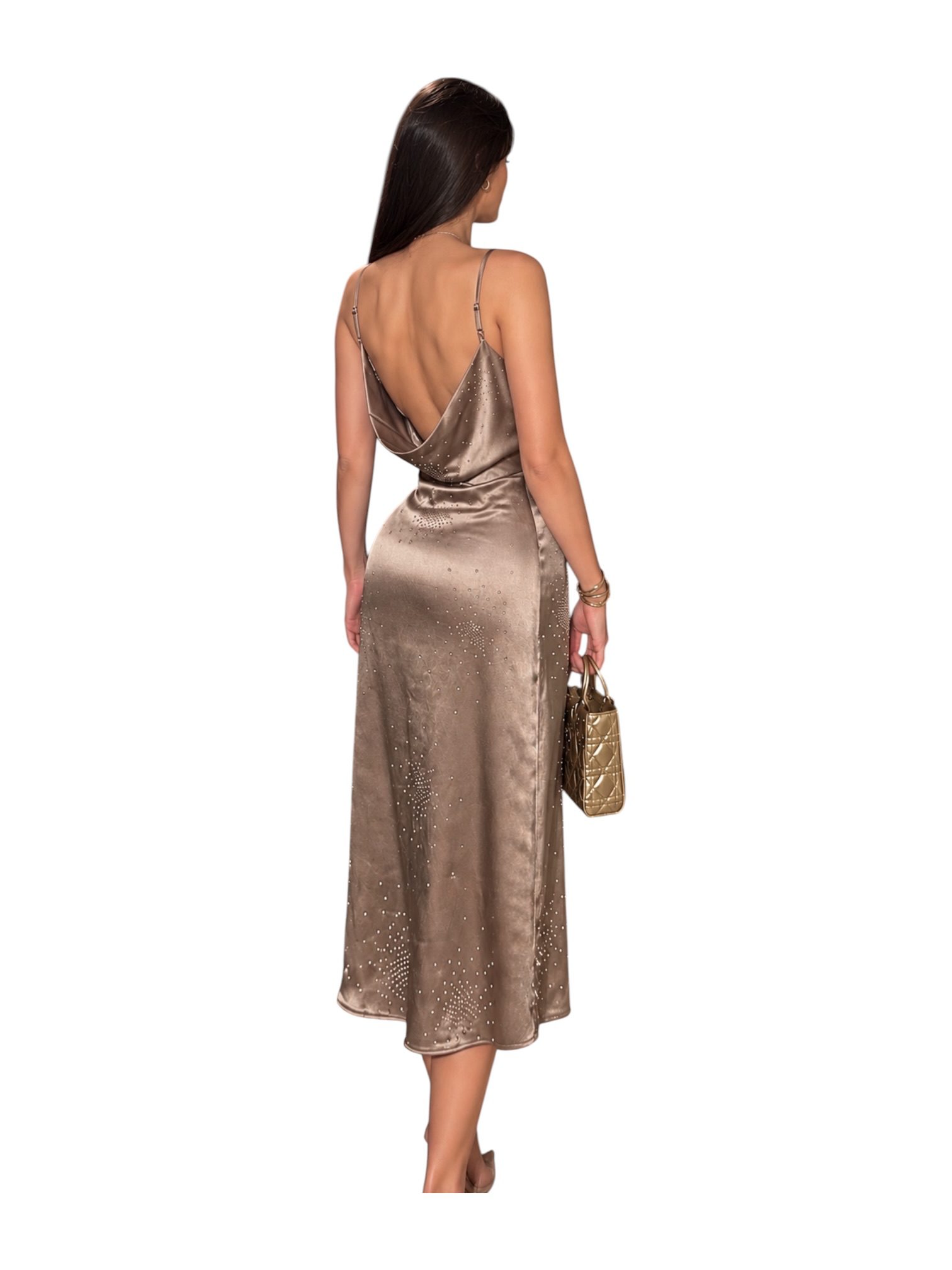 Vestido Satinado Silver Con Pedrería - Image 3
