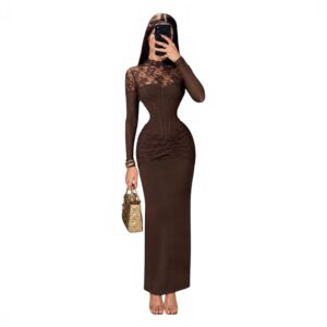 Vestido Café Con Corsé De Encaje Y Transparencias