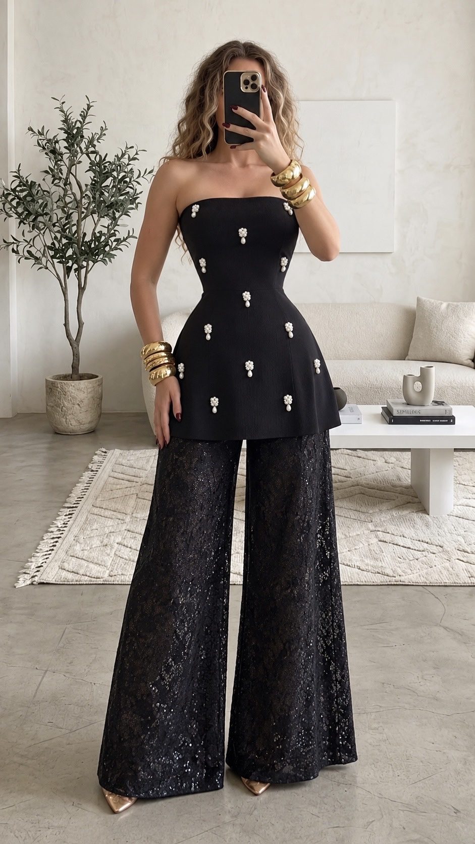 Conjunto Negro De Efecto Piel Con Chaqueta Y Pantalón - Image 4