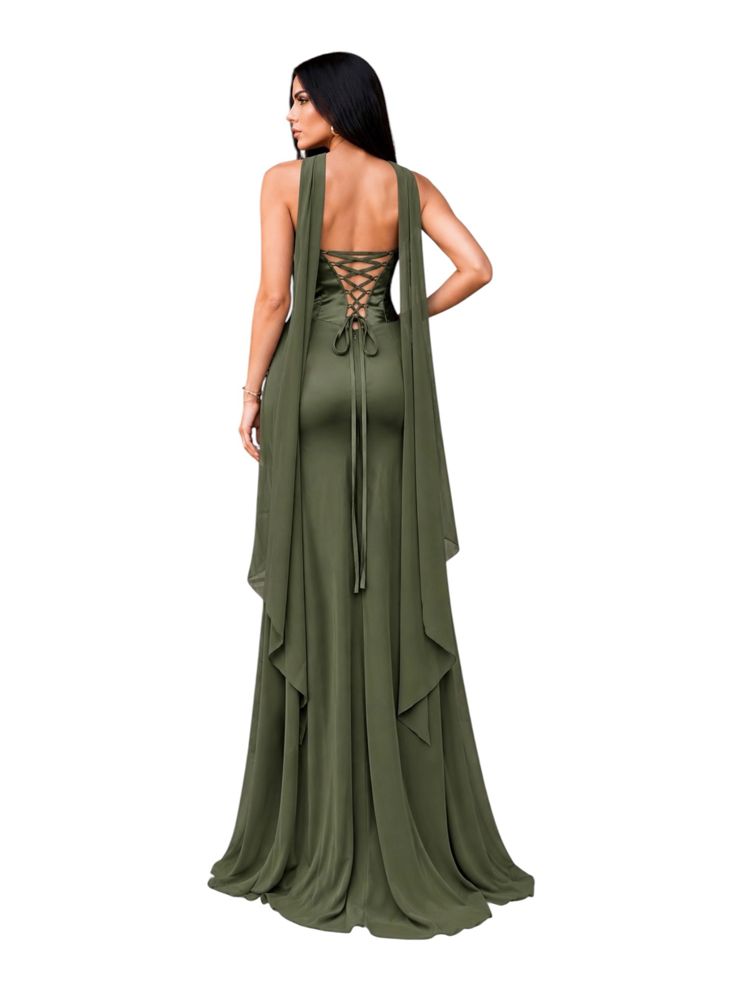 Vestido Verde Olivo Con Corset Y Pañuelo - Image 3