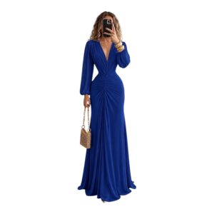 Vestido Azul Rey Drapeado De Manga Larga