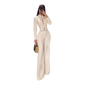 Conjunto Blanco Con Chaqueta Militar Y Pantalón