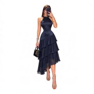Vestido Azul Marino De Satin