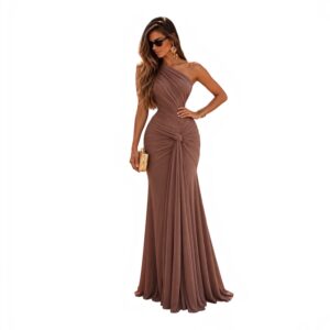 Vestido Taupe De Un Hombro Con Nudo Frontal