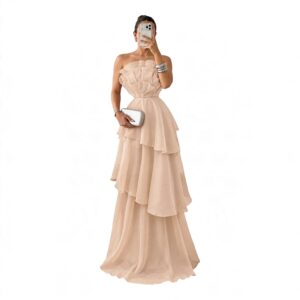 Vestido Nude Strapless Con Volantes En Capas