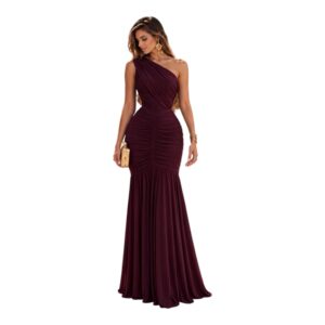 Vestido Berry De Un Hombro Con Fruncido Y Falda Sirena