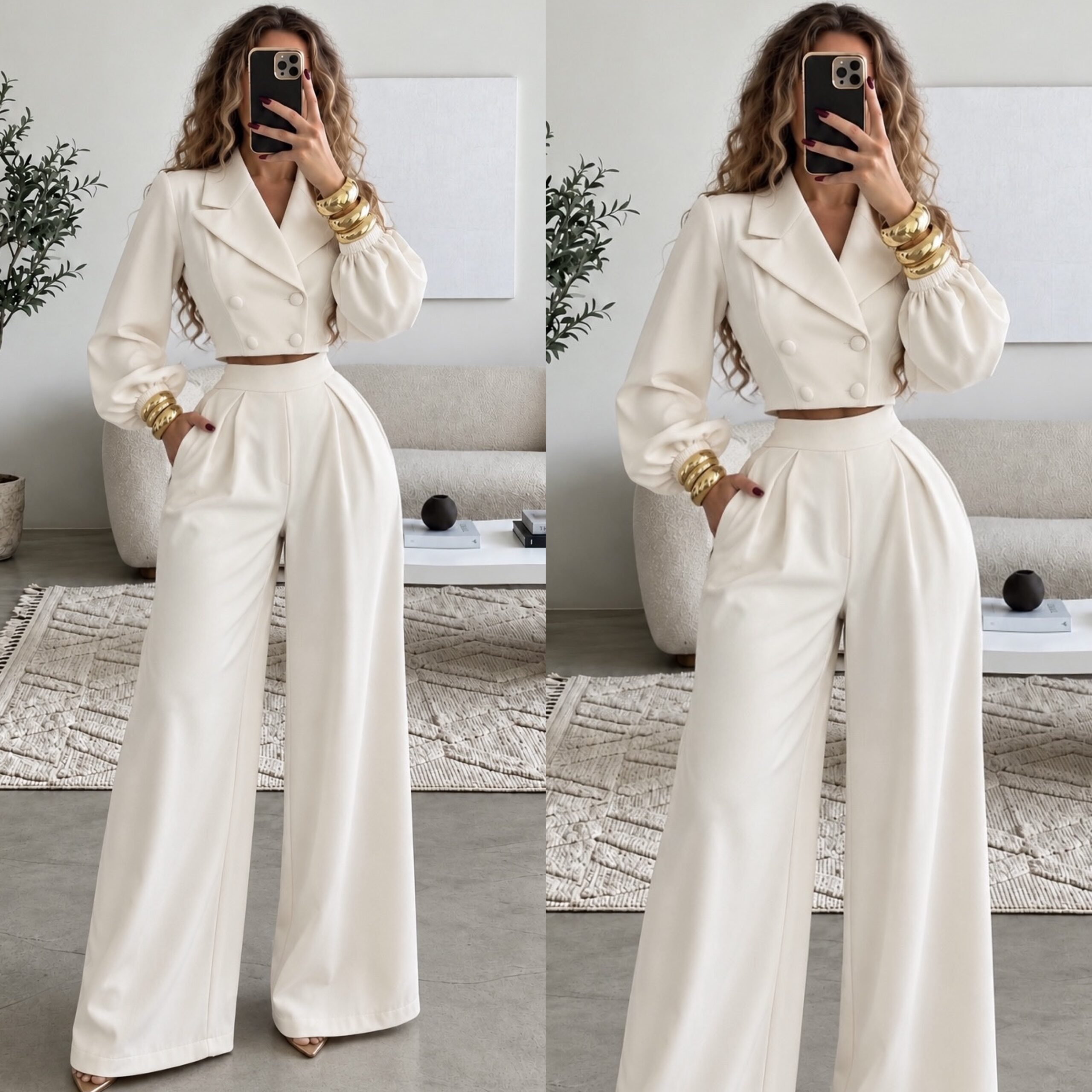 Conjunto Blanco De Blazer Corto Y Pantalón Palazzo - Image 3