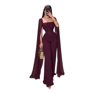 Palazzo Vino Con Corsé, Pantalón Palazzo Y Mangas Tipo Capa