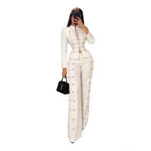 Conjunto Blanco De Saco Y Pantalón Palazzo Con Botones Dorados