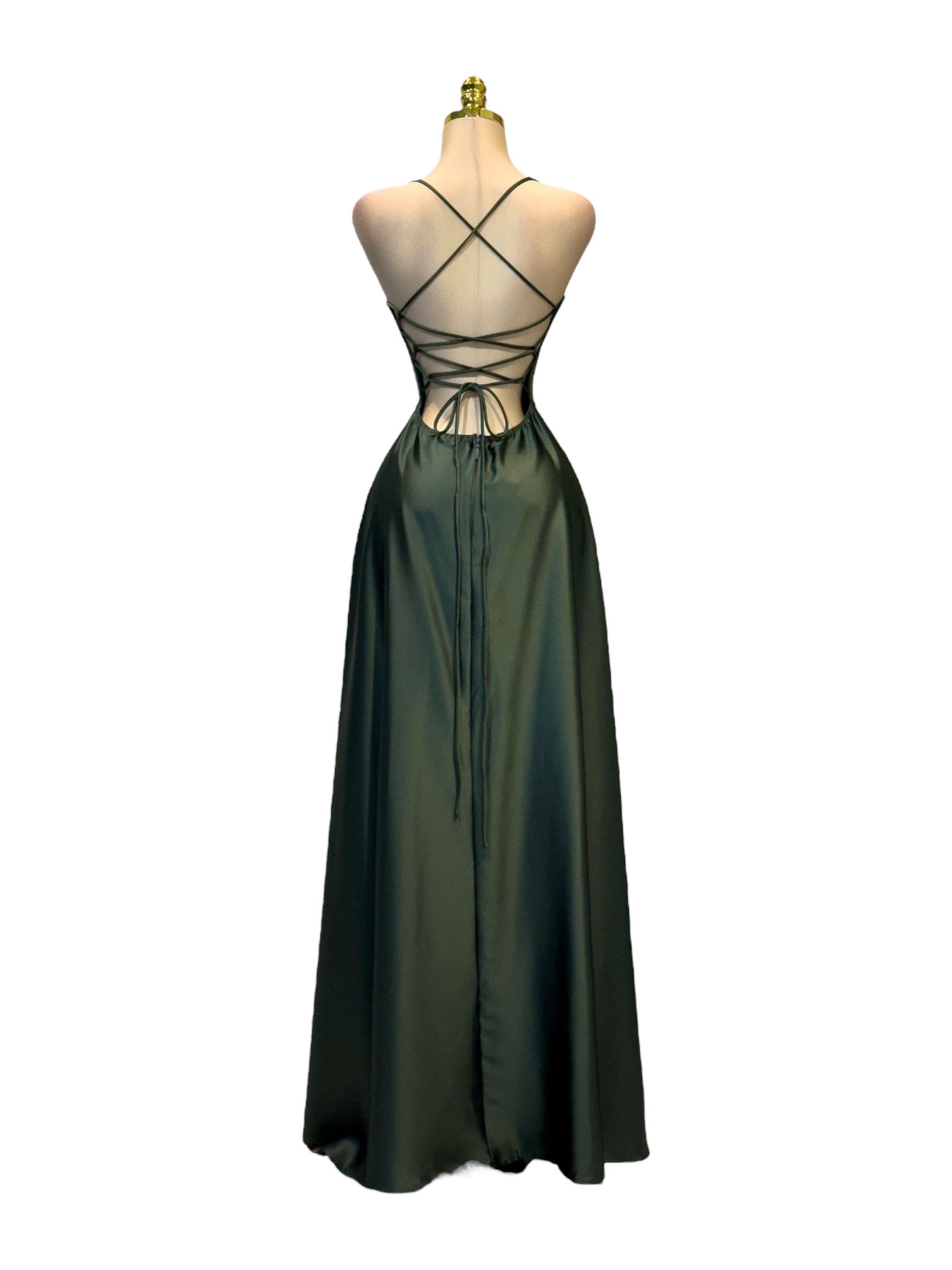 Vestido Largo Verde Satinado - Image 3