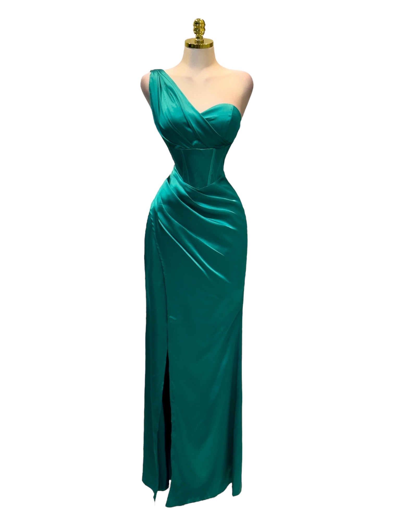 Vestido Verde Esmeralda Asimétrico De Satin - Image 2