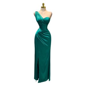 Vestido Verde Esmeralda Asimétrico De Satin