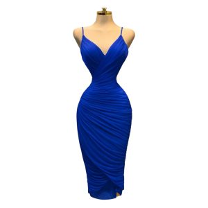 Vestido Azul Royal Con Fruncido