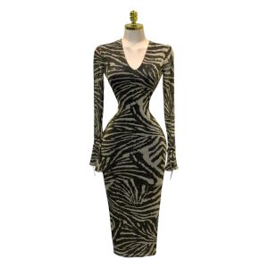 Vestido Largo Manga Larga Estampado Cebra