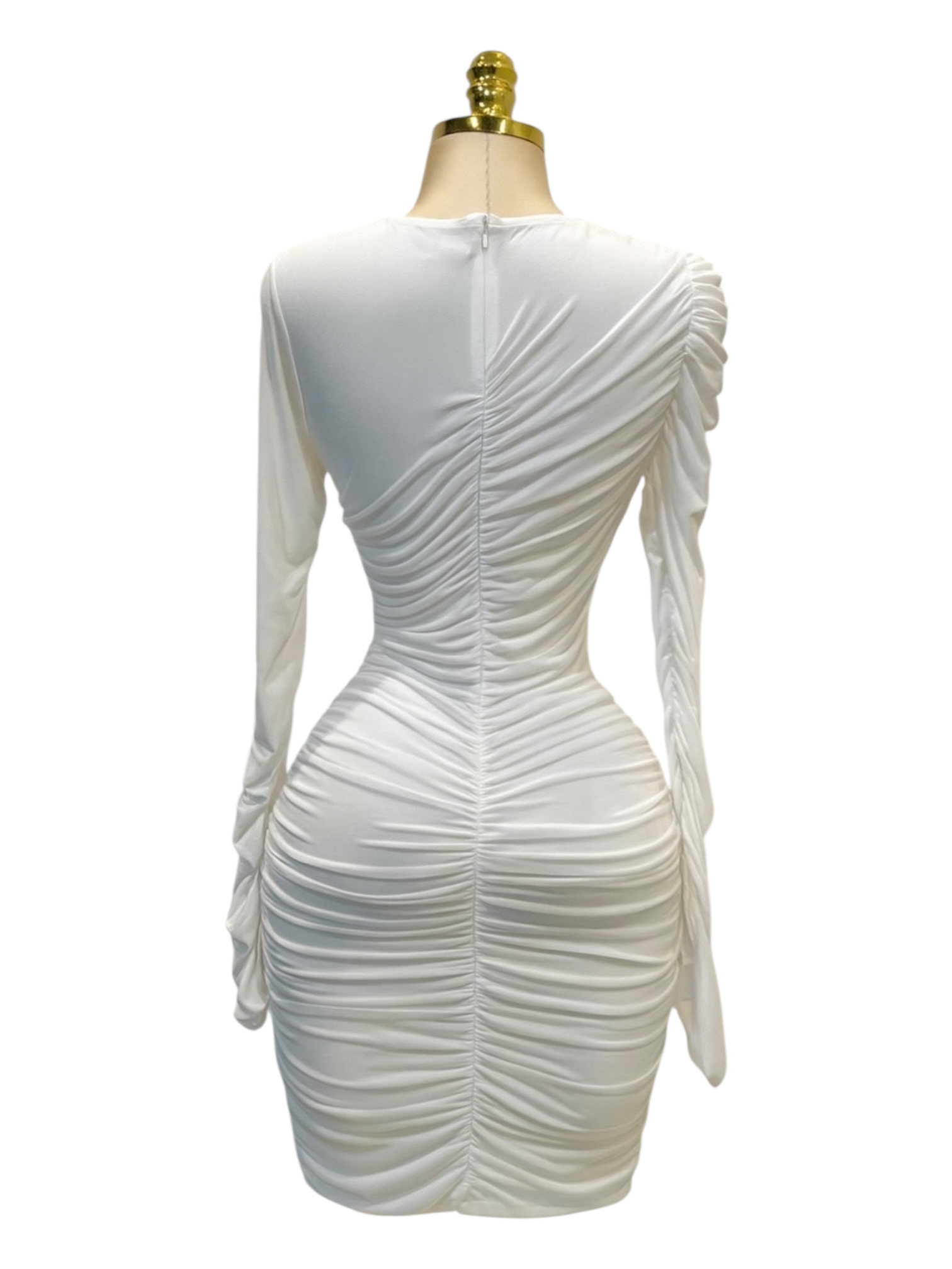 Vestido Blanco Corto De Manga Larga Con Drapeado - Image 3