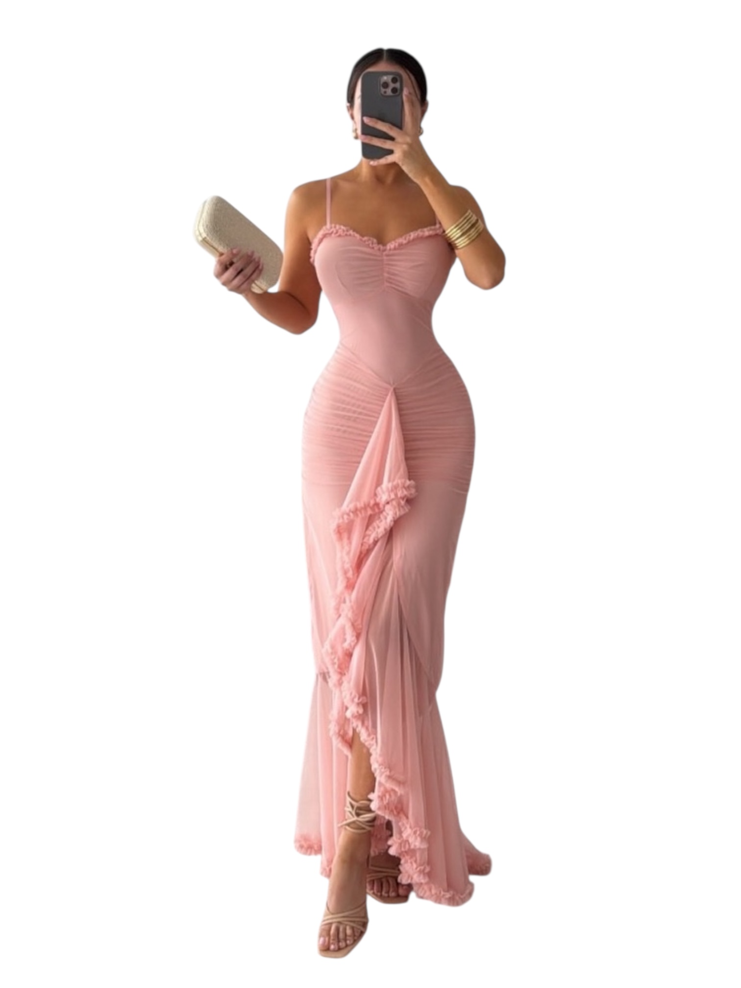 Vestido Rosa Largo Con Drapeado - Image 2