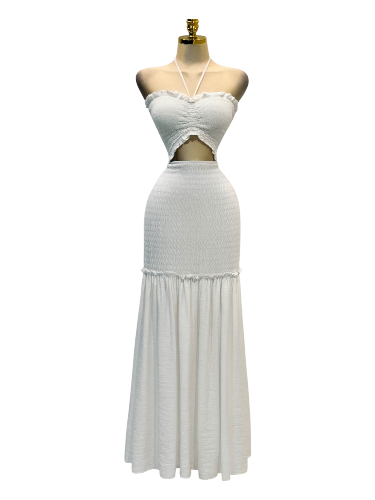 Vestido Blanco Largo Con Top Fruncido - Image 2