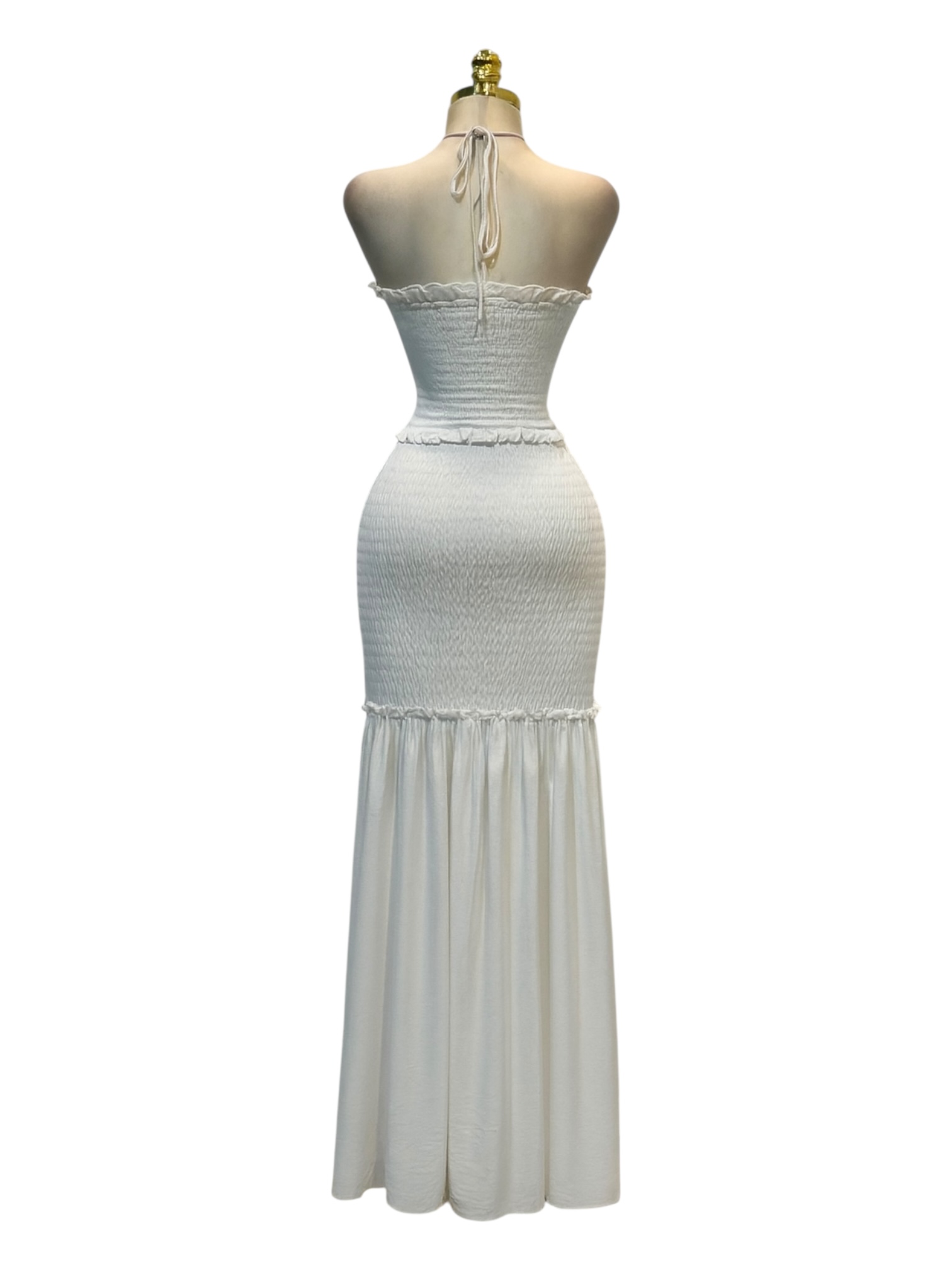 Vestido Blanco Largo Con Top Fruncido - Image 3