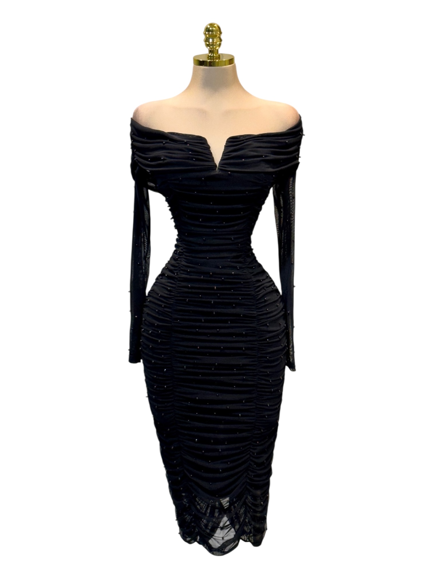 Vestido Negro Midi Con Perlas - Image 2