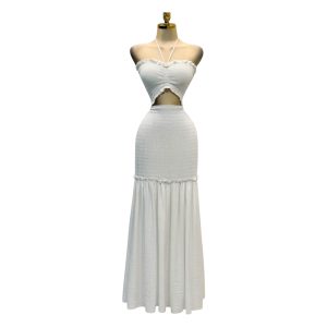 Vestido Blanco Largo Con Top Fruncido