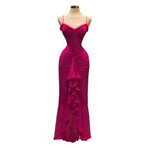 Vestido Fucsia Largo Con Drapeado