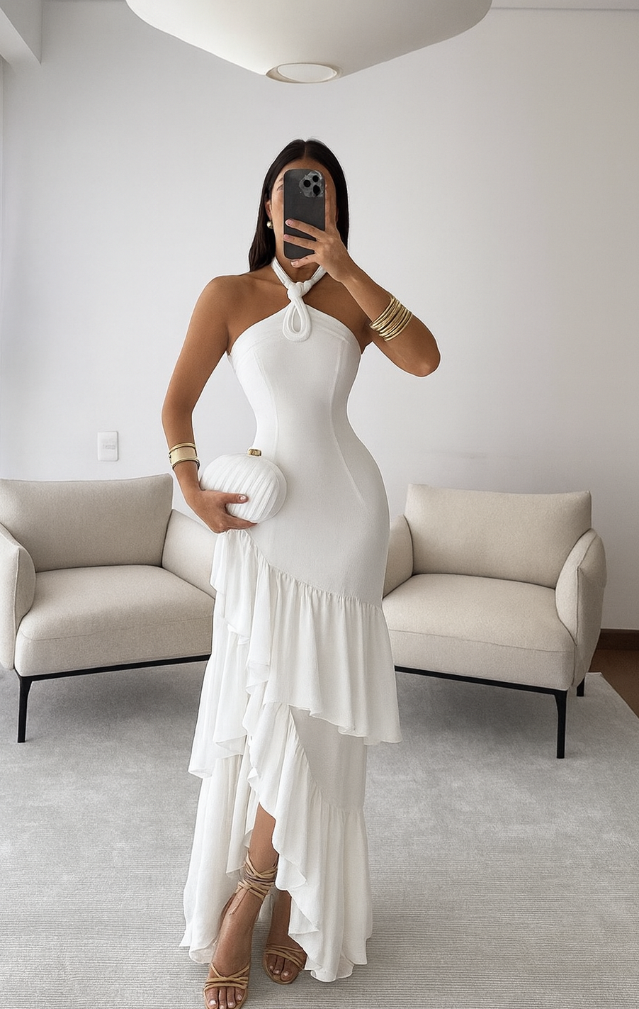 Vestido Blanco Largo De Cuello - Image 4