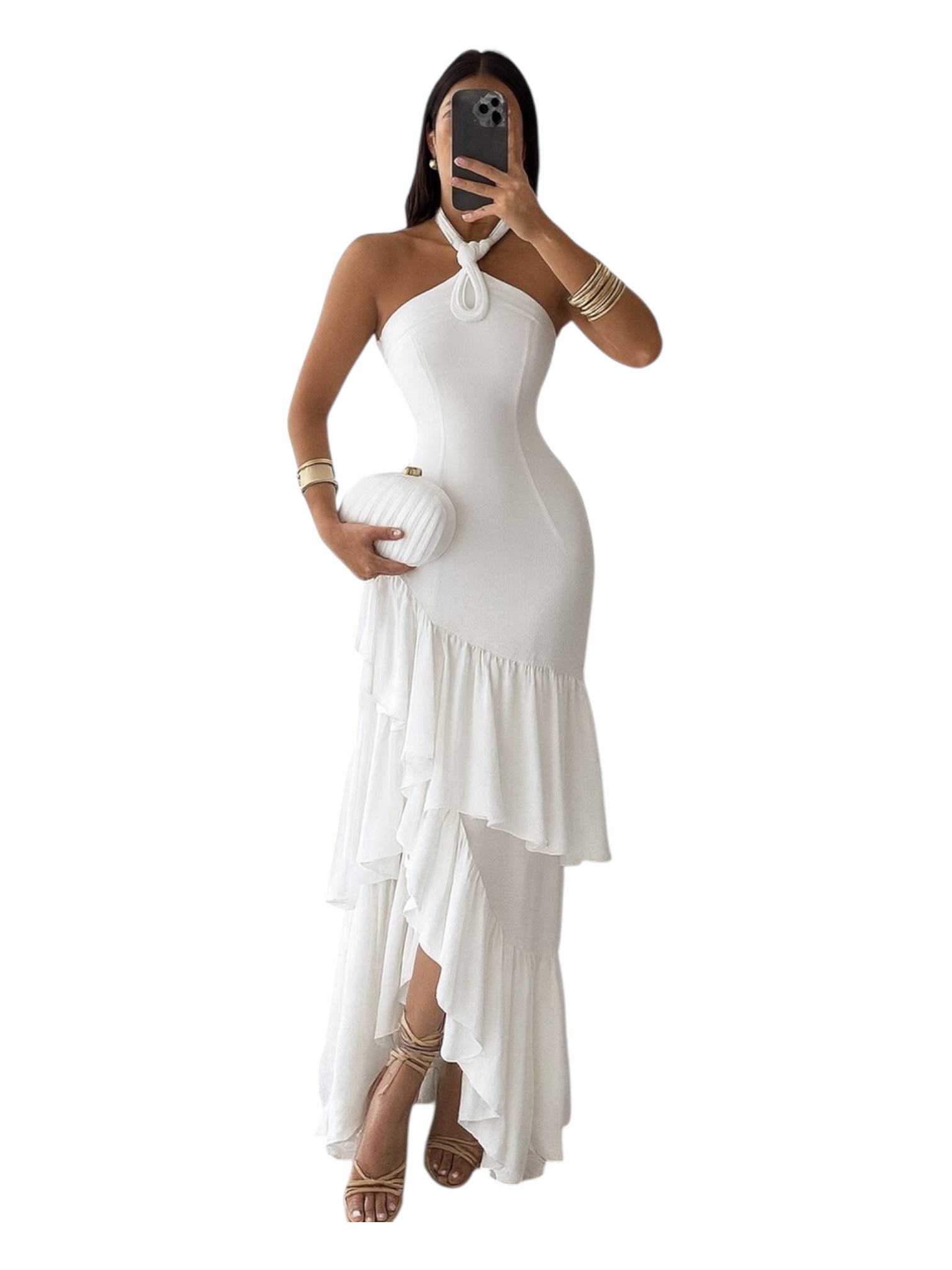 Vestido Blanco Largo De Cuello - Image 2