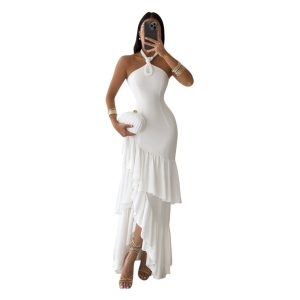 Vestido Blanco Largo De Cuello